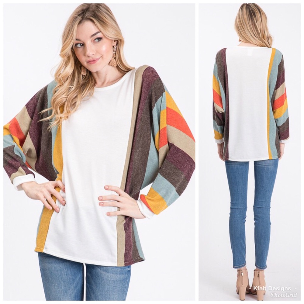 🛍Dolman Contrast Stripe Sleeve Top in Rust! - Picture 2 of 6